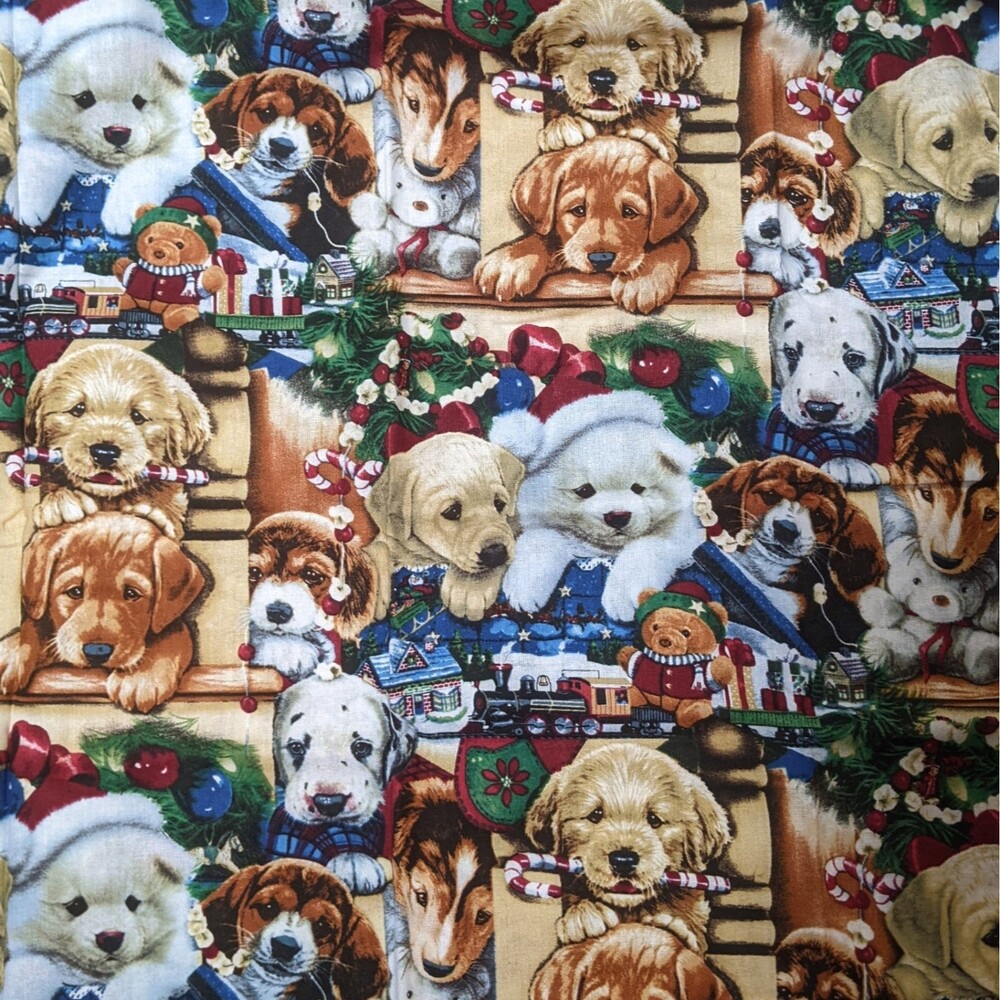 Cotton Fabric Christmas Puppy Dog 3 Piece Bundle of New Precut 1/2 Yard Novelty